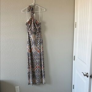 Cynthia Rowley Blue and Orange Patterned Maxi Dress. Festival or beach vibes.